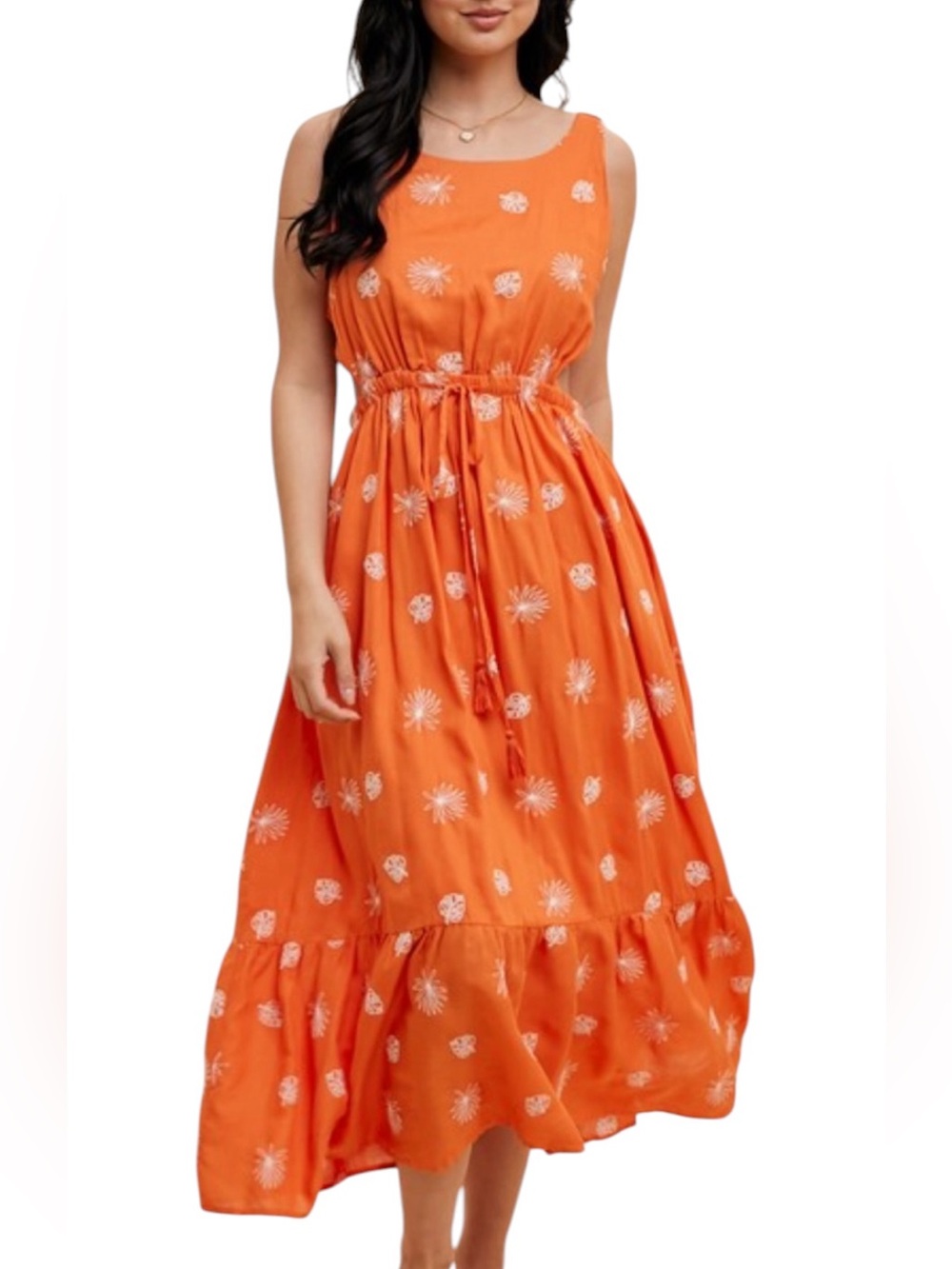 In Loom Embroidered Rayon Lined Open Back Strappy MIDI Summer Beach Romper Dress